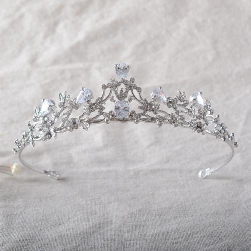 Bridal Tiaras Zinc Alloy with Cubic Zirconia silver color plated fashion jewelry & for woman & with rhinestone silver color nickel lead & cadmium free diameter 140mm height 35mm arc length 280mm Sold By PC