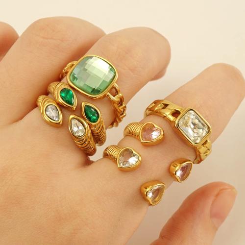 Zirkonia Edelstahl-Finger- Ring, 304 Edelstahl, mit kubischer Zirkonia, goldfarben plattiert, verschiedene Stile für Wahl & für Frau, keine, verkauft von PC