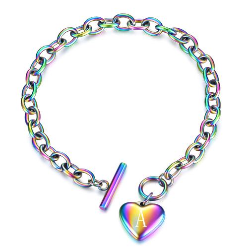 Титана стальной браслет, титан, Сердце, разноцветная плакировка, различные модели для выбора & Женский, Много цветов для выбора, длина:18 см, продается PC
