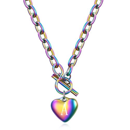 Titanstahl Halskette, Herz, bunte Farbe plattiert, verschiedene Muster für Wahl & für Frau, keine, 15x15mm, Länge:45 cm, verkauft von PC