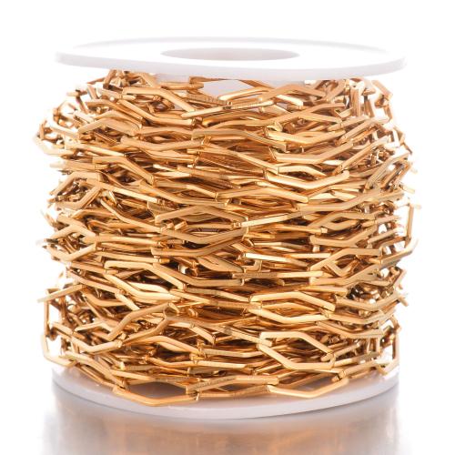 Acier inoxydable chaîne de bijoux, Acier inoxydable 304, Placage de couleur d'or, DIY, 7x17mm, 2m/bobine, Vendu par bobine