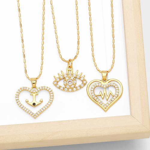 Cubic Zircon Micro Pave Brass Necklace plated fashion jewelry & micro pave cubic zirconia golden nickel lead & cadmium free Sold By PC