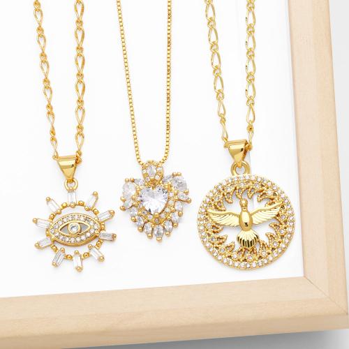 Cubic Zircon Micro Pave Brass Necklace, plated, fashion jewelry & different designs for choice & micro pave cubic zirconia, golden, nickel, lead & cadmium free, Sold By PC