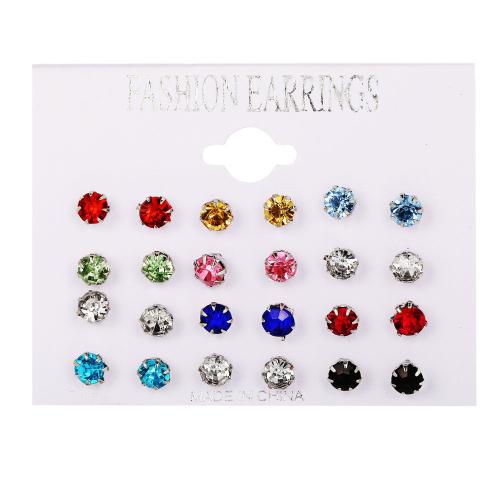 Tibetan Style Stud Earring, with Crystal, fashion jewelry & for woman, multi-colored, nickel, lead & cadmium free, 12Pairs/Lot, Sold By Lot