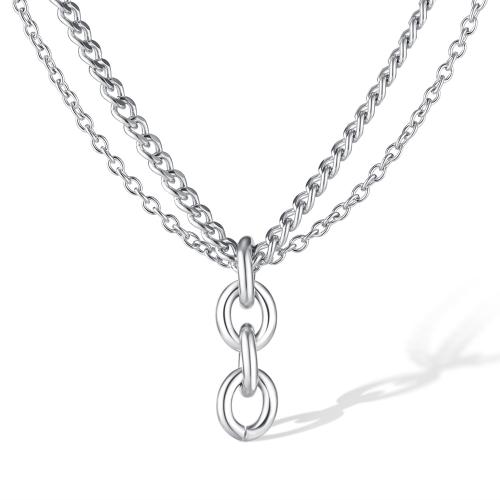Stainless Steel Jewelry Necklace, 304 Stainless Steel, polished, Double Layer & fashion jewelry & Unisex, original color, nickel, lead & cadmium free, Pendant:30x12mm, Length:490 mm, Sold By PC
