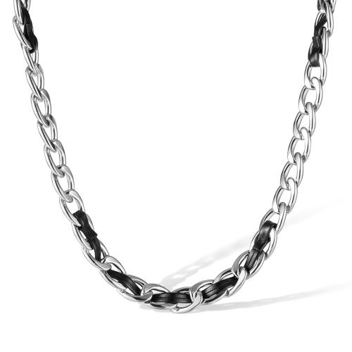 Edelstahl Schmuck Halskette, 304 Edelstahl, mit PU Leder, mit Verlängerungskettchen von 55mm, poliert, Modeschmuck & unisex, originale Farbe, frei von Nickel, Blei & Kadmium, wide:10mm, Länge 460 Millimeter, verkauft von PC