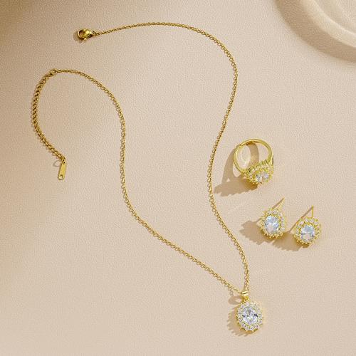 Conjuntos de joyería de aleación de zinc, con Cristal, tres piezas & para mujer, dorado, libre de níquel, plomo & cadmio, Vendido por Set