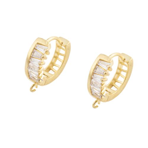Brass Hoop Earring Components plated DIY & micro pave cubic zirconia golden Sold By Lot