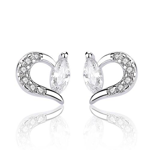 Cubic Zirconia Micro Pave Brass Earring, plated, micro pave cubic zirconia & for woman, platinum color, 8x9mm, Sold By Pair