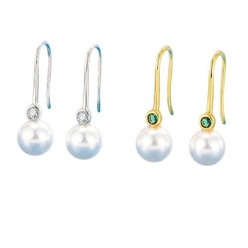 Boucles d'oreilles en laiton zircon cubique pavent, avec perle de plastique, Placage, pavé de micro zircon & pour femme, plus de couleurs à choisir, 24x9mm, Vendu par paire