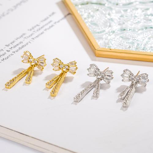 Cubic Zirconia Micro Pave Brass Earring Bowknot plated micro pave cubic zirconia & for woman Sold By Pair