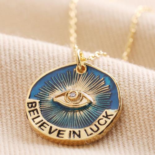 Evil Eye Jewelry Necklace Brass with 6cm extender chain for woman golden Length 41 cm Sold By PC