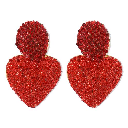 Tibetan Style Drop Earring, Heart, plated, for woman & with rhinestone, more colors for choice, 35x50mm, Sold By Pair