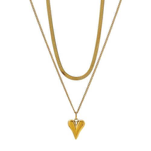 304 Edelstahl Halskette, Herz, plattiert, Doppelschicht & Schlangekette & für Frau, keine, Länge ca. 15-18.1 ZollInch, verkauft von PC