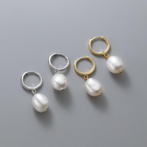 925er Sterling Silber Huggie Hoop Ohrhänger, mit Kunststoff Perlen, plattiert, Modeschmuck & für Frau, keine, verkauft von Paar