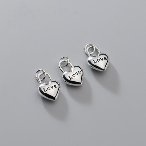 925 Sterling Silver Pendant, Heart, DIY & with letter pattern, 14x10.50x4.50mm, Hole:Approx 3.5mm, Sold By PC