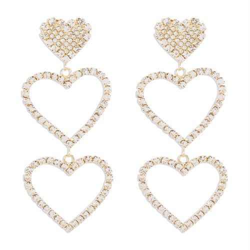 Zinc Alloy Drop Earring Heart plated for woman & with rhinestone & hollow Sold By Pair