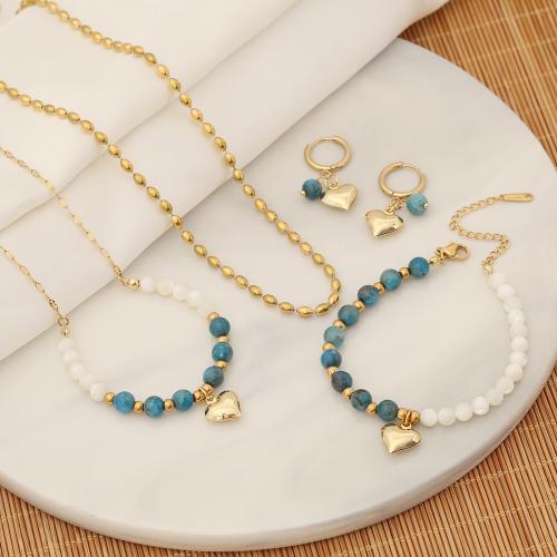 Fashion Stainless Steel Jewelry Sets, 304 Stainless Steel, with Apatites & Shell & Brass, with 5cm extender chain, fashion jewelry & different styles for choice & for woman, more colors for choice, Length:Approx 40 cm, Sold By PC