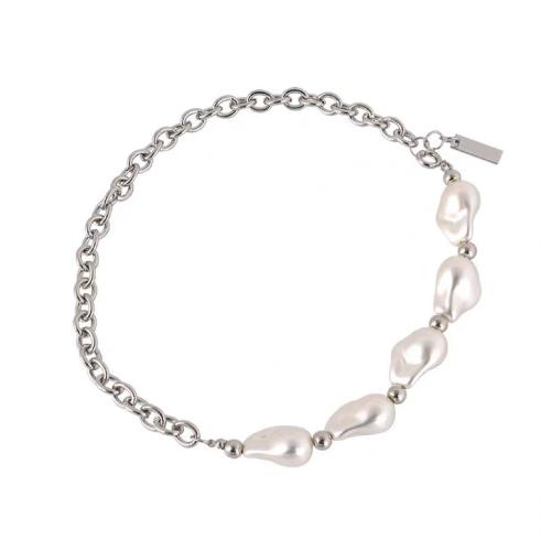 Zinklegierung Schmuck Halskette, mit Kunststoff Perlen, silberfarben plattiert, Modeschmuck & für Frau, frei von Nickel, Blei & Kadmium, Länge:ca. 46 cm, verkauft von PC