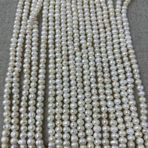 Natural Freshwater Pearl Loose Beads, Slightly Round, fashion jewelry & DIY, white, Length about 5-6mm, Approx 60PCs/Strand, Sold By Strand