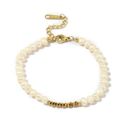 Bracelet d'acier titane, avec perle d'eau douce cultivée, bijoux de mode & pour femme, couleurs mélangées, Longueur:Environ 17-21 cm, Vendu par PC