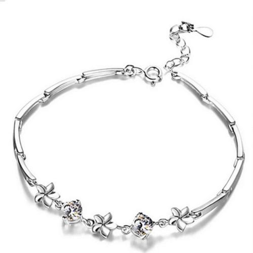 925 Sterling Silver Bangle Bracelet, with 3cm extender chain, fashion jewelry & micro pave cubic zirconia & for woman, Length:Approx 20.5 cm, Sold By PC