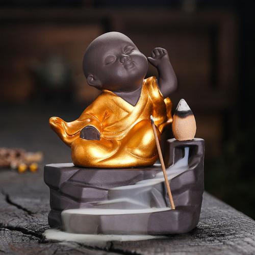 Backflow Incense Burner, Purple Clay, half handmade, for home and office & durable & multifunctional, more colors for choice, 102x75x122mm, Sold By PC