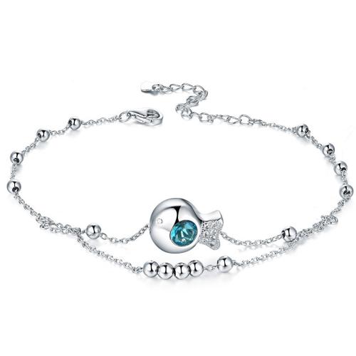 Fashion Sterling Silver Anklet, 925 Sterling Silver, with Austrian Crystal, with 5cm extender chain, fashion jewelry & micro pave cubic zirconia & for woman, more colors for choice, nickel, lead & cadmium free, Length:Approx 21 cm, Sold By PC