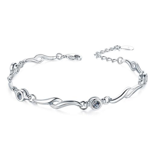 925 Sterling Silver Bangle Bracelet with 3cm extender chain fashion jewelry & for woman & with rhinestone nickel lead & cadmium free Length Approx 16 cm Sold By PC