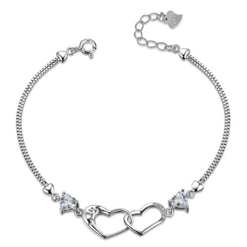 925 Sterling Silver Bangle Bracelet, with 3cm extender chain, Heart, fashion jewelry & for woman & with rhinestone, more colors for choice, nickel, lead & cadmium free, Length:Approx 15 cm, Sold By PC