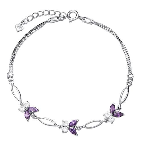 925 Sterling Silver Bangle Bracelet, with 2.5cm extender chain, Butterfly, polished, fashion jewelry & for woman & with rhinestone, nickel, lead & cadmium free, Length:Approx 16.5 cm, Sold By PC