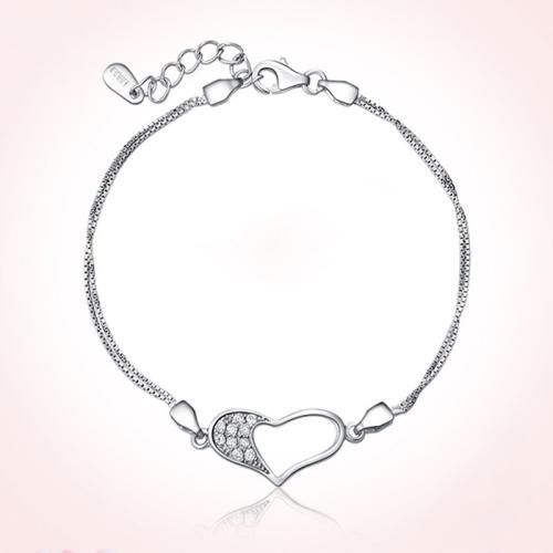 925 Sterling Silver Bangle Bracelet, with 2.5cm extender chain, Heart, polished, fashion jewelry & micro pave cubic zirconia & for woman, more colors for choice, nickel, lead & cadmium free, Length:Approx 15.5 cm, Sold By PC