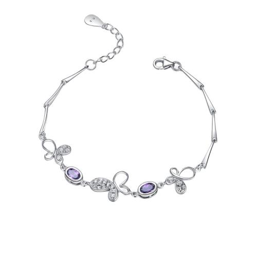 925 Sterling Silver Bangle Bracelet, with 2.5cm extender chain, Butterfly, fashion jewelry & for woman & with rhinestone, nickel, lead & cadmium free, Length:Approx 16 cm, Sold By PC