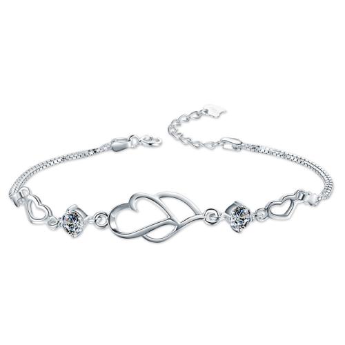 925 Sterling Silver Bangle Bracelet, with 3cm extender chain, Heart, polished, fashion jewelry & for woman & with rhinestone, more colors for choice, nickel, lead & cadmium free, Length:Approx 16.5 cm, Sold By PC