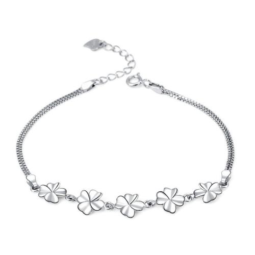 925 Sterling Silver Bangle Bracelet with 3cm extender chain Four Leaf Clover polished fashion jewelry & for woman nickel lead & cadmium free Length Approx 16 cm Sold By PC