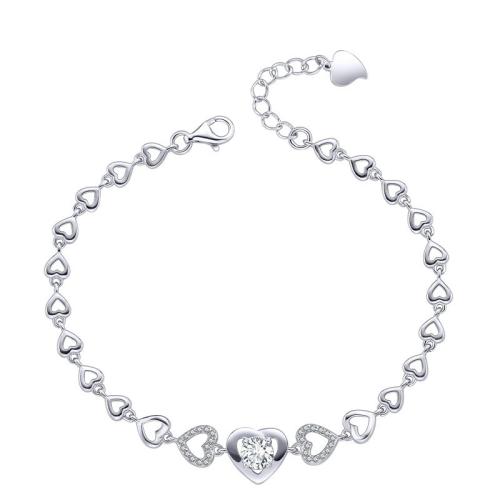 925 Sterling Silver Bangle Bracelet with 3cm extender chain Heart fashion jewelry & micro pave cubic zirconia & for woman nickel lead & cadmium free Length Approx 16.5 cm Sold By PC