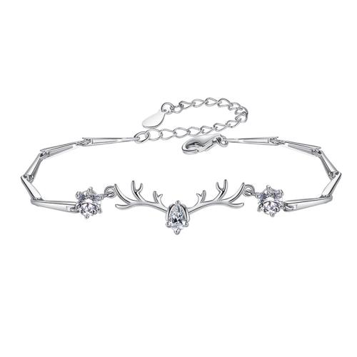 925 Sterling Silver Bangle Bracelet with 4cm extender chain Antlers fashion jewelry & micro pave cubic zirconia & for woman nickel lead & cadmium free Length Approx 16 cm Sold By PC
