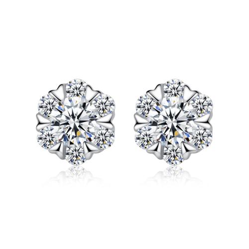 925 Sterling Silver Stud Earrings, Snowflake, polished, fashion jewelry & for woman & with rhinestone, nickel, lead & cadmium free, 5.50x5.50mm, Sold By Pair