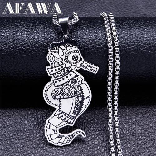 Stainless Steel Jewelry Necklace, 304 Stainless Steel, Seahorse, polished, fashion jewelry & Unisex, silver color, 52x24mm, Length:Approx 50 cm, Sold By PC