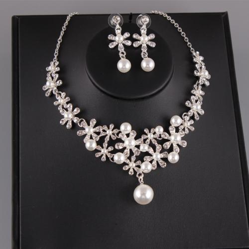 Tibetan Style Jewelry Sets, earring & necklace, with 5cm extender chain, 2 pieces & different styles for choice & for woman & with rhinestone, silver color, nickel, lead & cadmium free, earring 35mm, Length:Approx 45 cm, Sold By Set