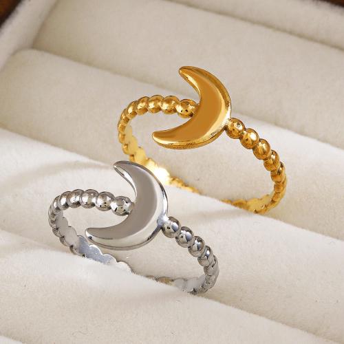 Stainless Steel Finger Ring, 304 Stainless Steel, Moon, Vacuum Ion Plating, fashion jewelry & for woman, golden, inner diameter 17mm, Sold By PC
