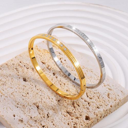 Stainless Steel Bangle 304 Stainless Steel fashion jewelry & Unisex & with rhinestone Inner Approx 60mm Sold By PC