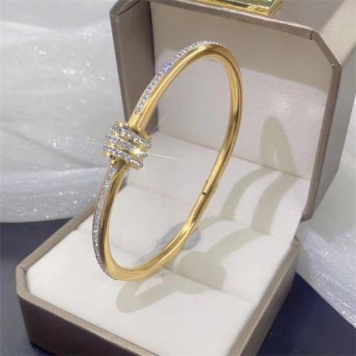Stainless Steel Bangle, 304 Stainless Steel, fashion jewelry & for woman & with rhinestone, more colors for choice, Inner Diameter:Approx 60mm, Sold By PC