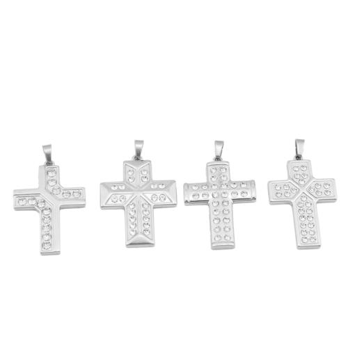 Stainless Steel Cross Pendants, 304 Stainless Steel, polished, DIY & different size for choice & with rhinestone, original color, Sold By PC