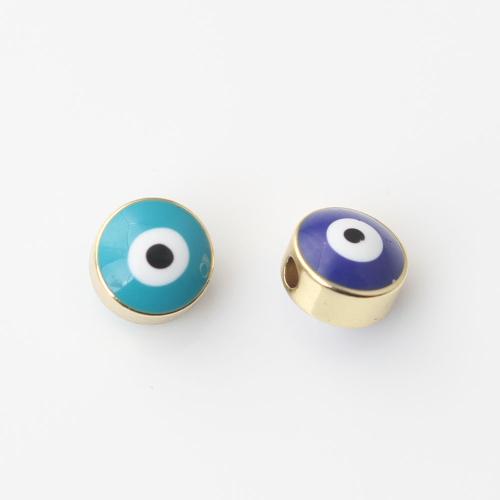 Fashion Evil Eye Jewelry Beads Brass Round gold color plated DIY & evil eye pattern & enamel nickel lead & cadmium free Sold By PC