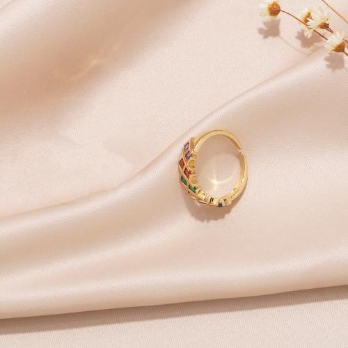 Cubique anneau en laiton Circonia Micro Pave, Placage, bijoux de mode & pavé de micro zircon, doré, protéger l'environnement, sans nickel, plomb et cadmium, Vendu par PC
