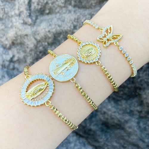 Cubic Zirconia Micro Pave Brass Bracelet plated fashion jewelry & micro pave cubic zirconia golden nickel lead & cadmium free Sold By PC