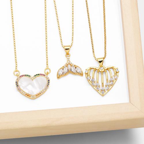 Cubic Zircon Micro Pave Brass Necklace, with Shell, plated, fashion jewelry & different designs for choice & micro pave cubic zirconia, more colors for choice, nickel, lead & cadmium free, Sold By PC