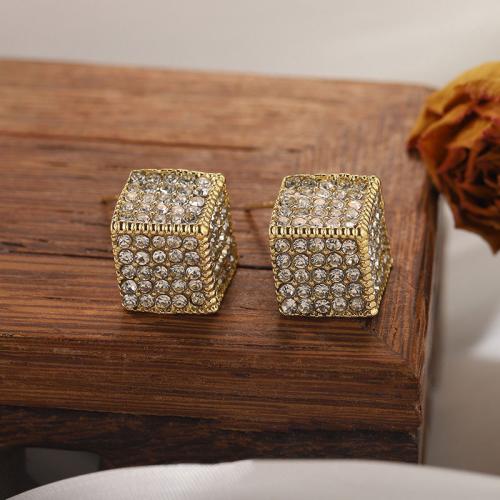 Zinc Alloy Stud Earring Square plated fashion jewelry & with rhinestone golden nickel lead & cadmium free Sold By Pair