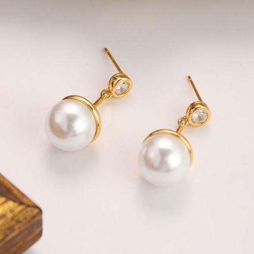 Tibetan Style Drop Earrings, with ABS Plastic Pearl, plated, fashion jewelry & with rhinestone, golden, nickel, lead & cadmium free, 13x31mm, Sold By Pair